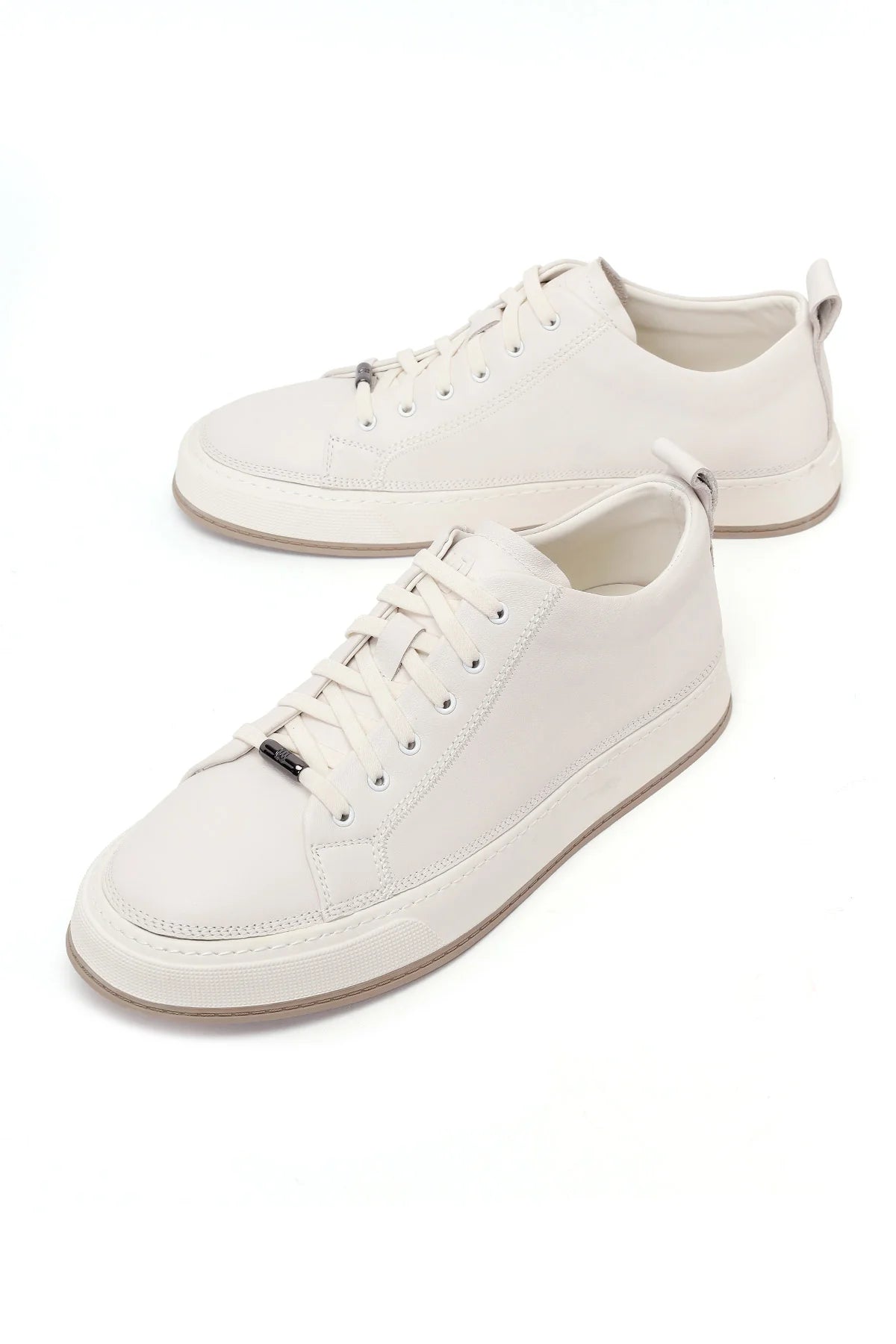 Erkek Beyaz Bağcıklı Deri Sneaker