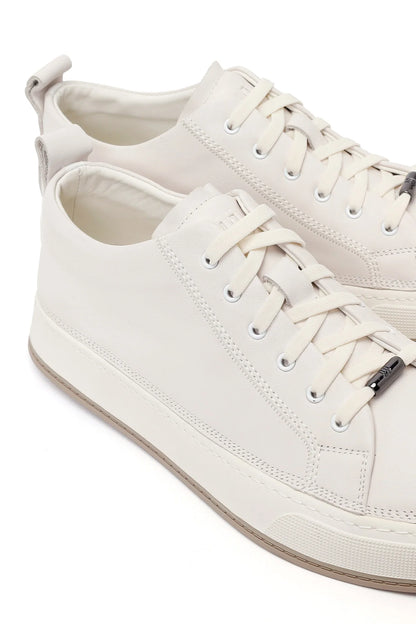 Erkek Beyaz Bağcıklı Deri Sneaker