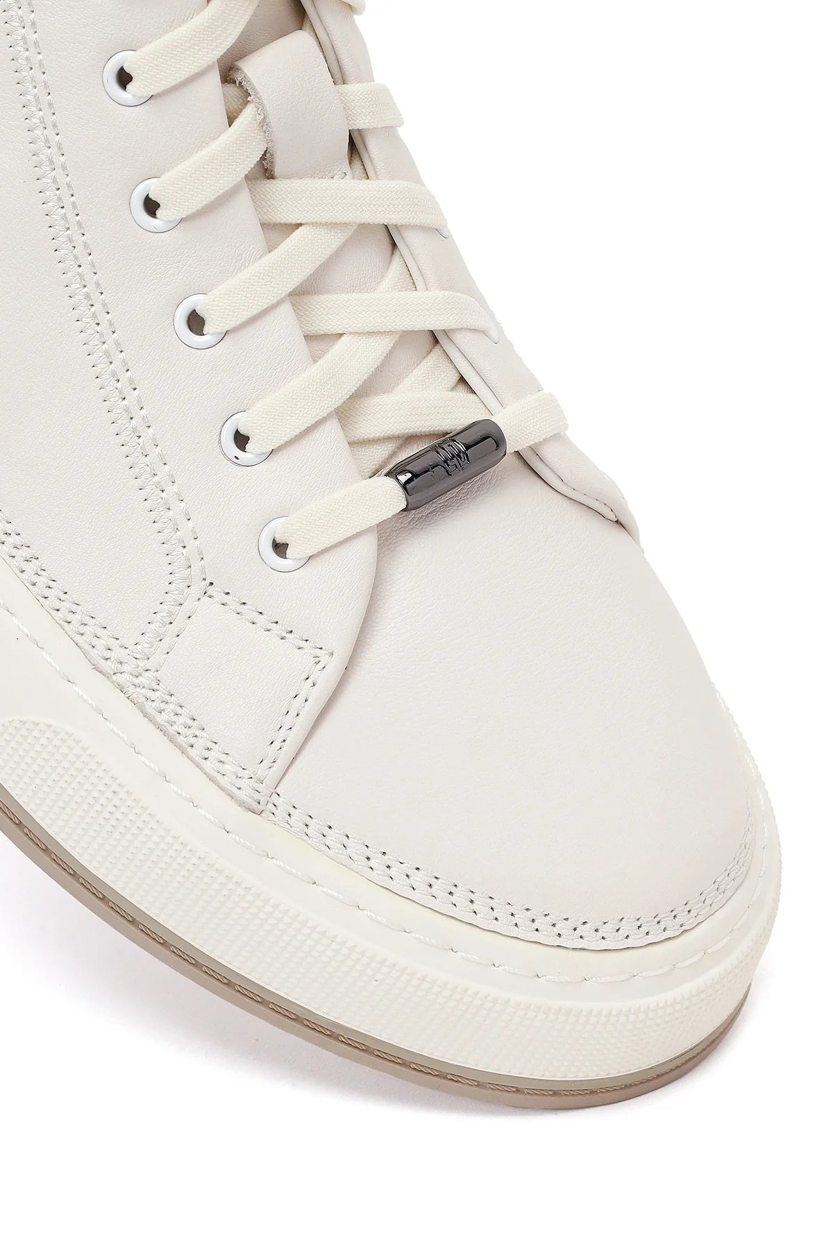 Erkek Beyaz Bağcıklı Deri Sneaker