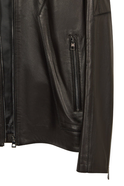 Musiala Erkek Siyah Slim-fit Deri Ceket