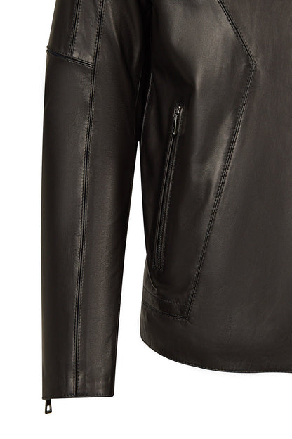 Musiala Erkek Siyah Slim-fit Deri Ceket
