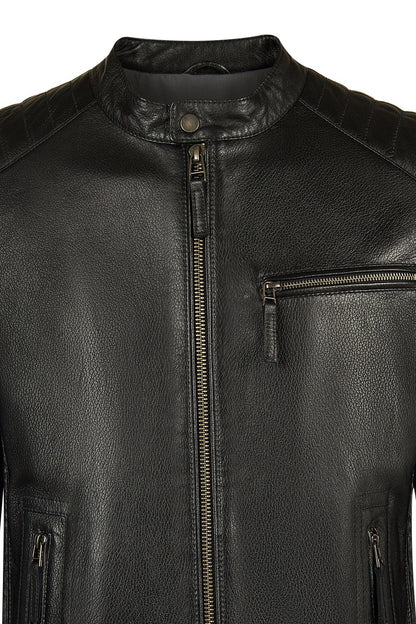 Lavine Erkek Siyah Slim-fit Deri Ceket