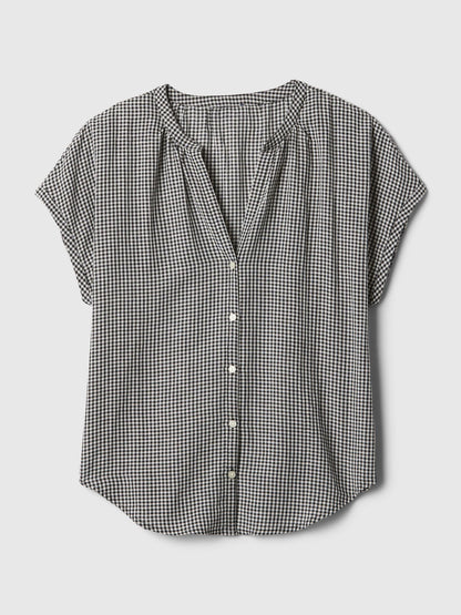 Siyah Crinkle Gauze Tencel™ Pijama Üstü