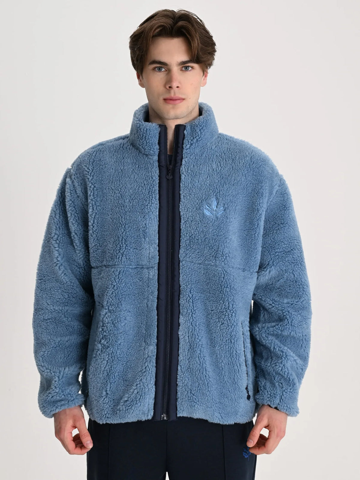 Fenerbahçe Mavi Trend Mikro Detaylı Erkek Oversize Peluş Sweatshirt