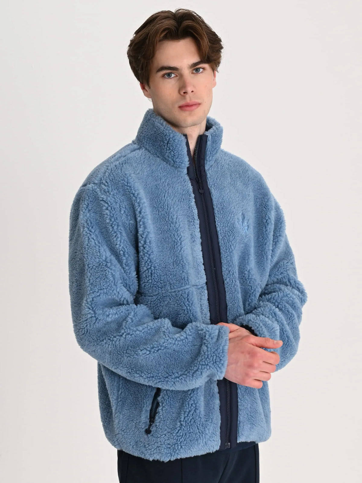 Fenerbahçe Mavi Trend Mikro Detaylı Erkek Oversize Peluş Sweatshirt