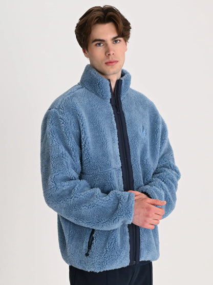 Fenerbahçe Mavi Trend Mikro Detaylı Erkek Oversize Peluş Sweatshirt