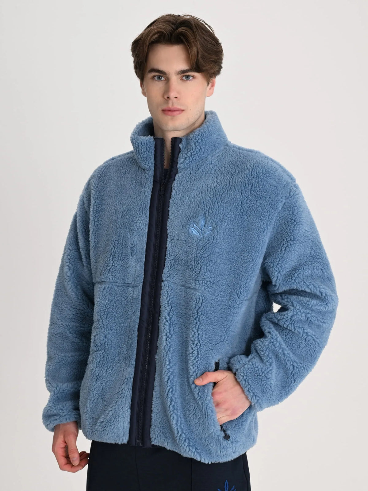 Fenerbahçe Mavi Trend Mikro Detaylı Erkek Oversize Peluş Sweatshirt
