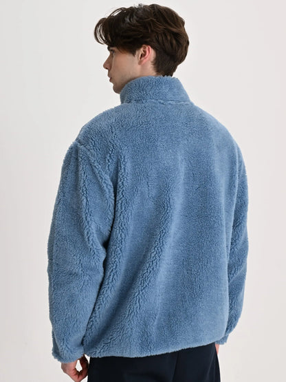 Fenerbahçe Mavi Trend Mikro Detaylı Erkek Oversize Peluş Sweatshirt