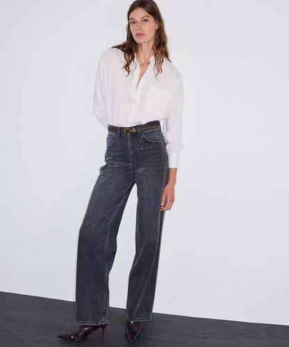 Antrasit Hotfix Baskılı Wide Leg Jean Pantolon Iw6260018053036 | Ipekyol