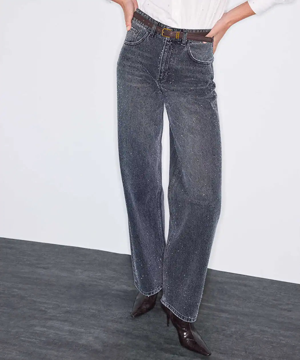 Antrasit Hotfix Baskılı Wide Leg Jean Pantolon Iw6260018053036 | Ipekyol