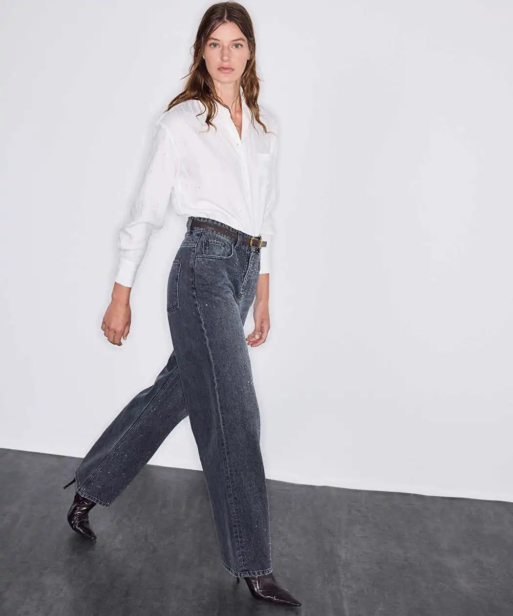 Antrasit Hotfix Baskılı Wide Leg Jean Pantolon Iw6260018053036 | Ipekyol