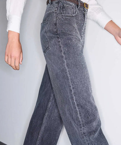 Antrasit Hotfix Baskılı Wide Leg Jean Pantolon Iw6260018053036 | Ipekyol