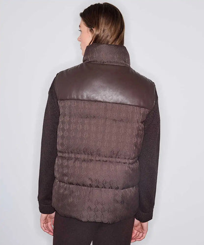 Kahverengi Monogram Jakarlı Şişme Yelek Iw6260007123074 | Ipekyol