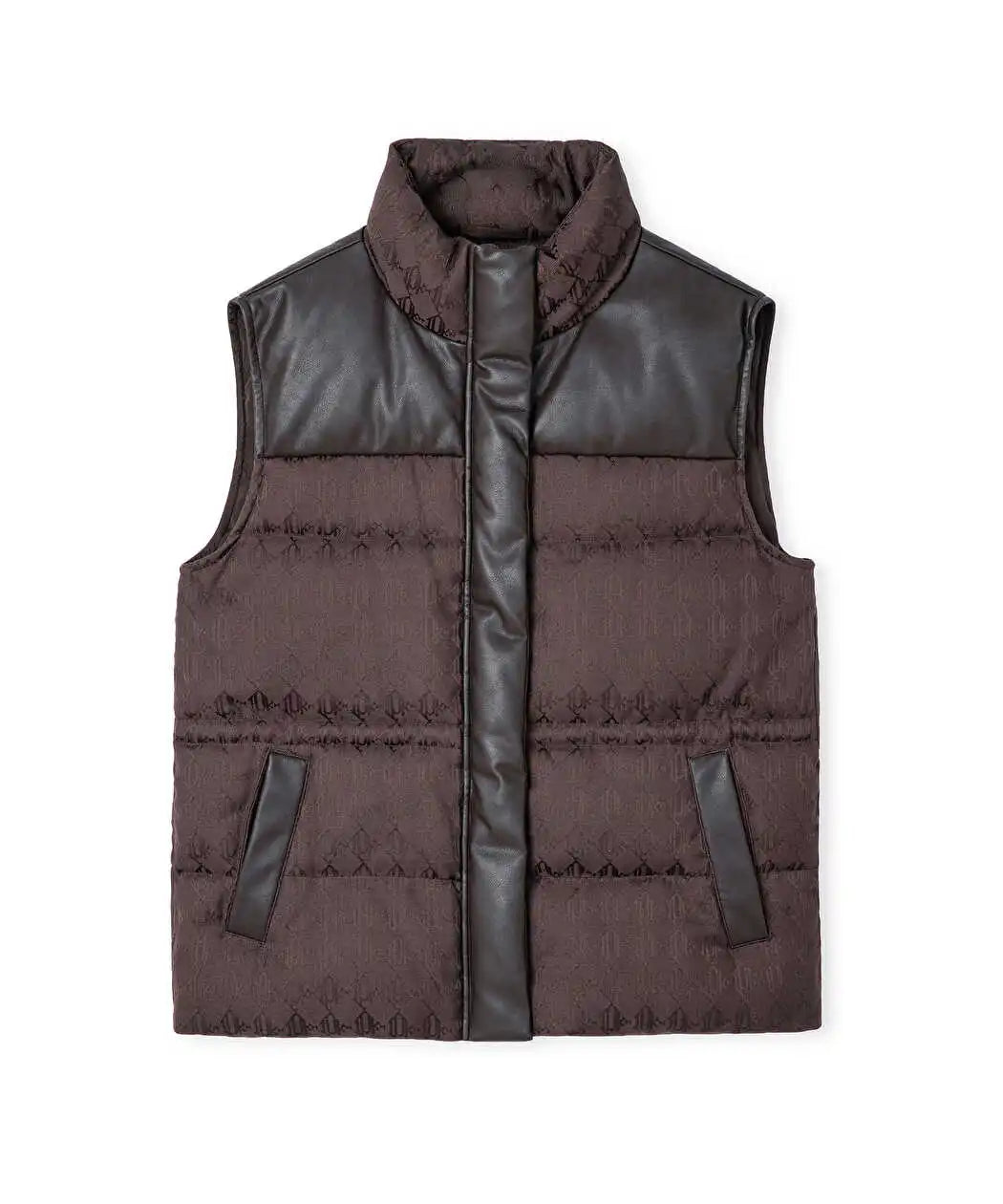 Kahverengi Monogram Jakarlı Şişme Yelek Iw6260007123074 | Ipekyol