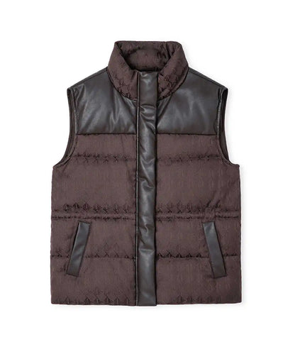 Kahverengi Monogram Jakarlı Şişme Yelek Iw6260007123074 | Ipekyol
