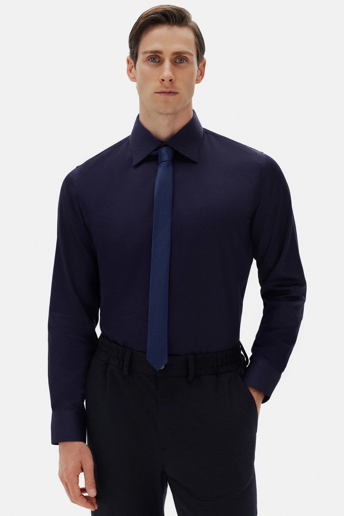 Damat Slim Fit Lacivert Gabardin Gömlek