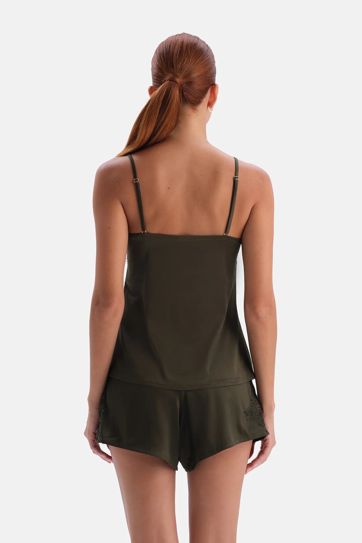 Haki Dantel Detaylı Camisole Ve Şort