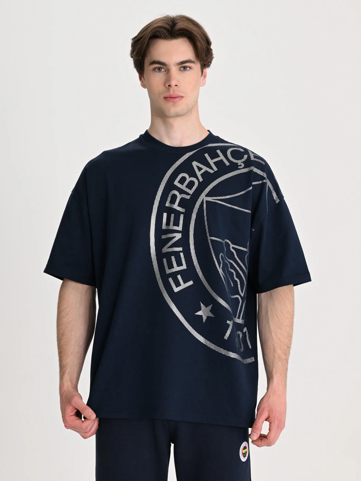 Fenerbahçe Lacivert Tribün Krom Logolu Erkek Oversize Tshirt