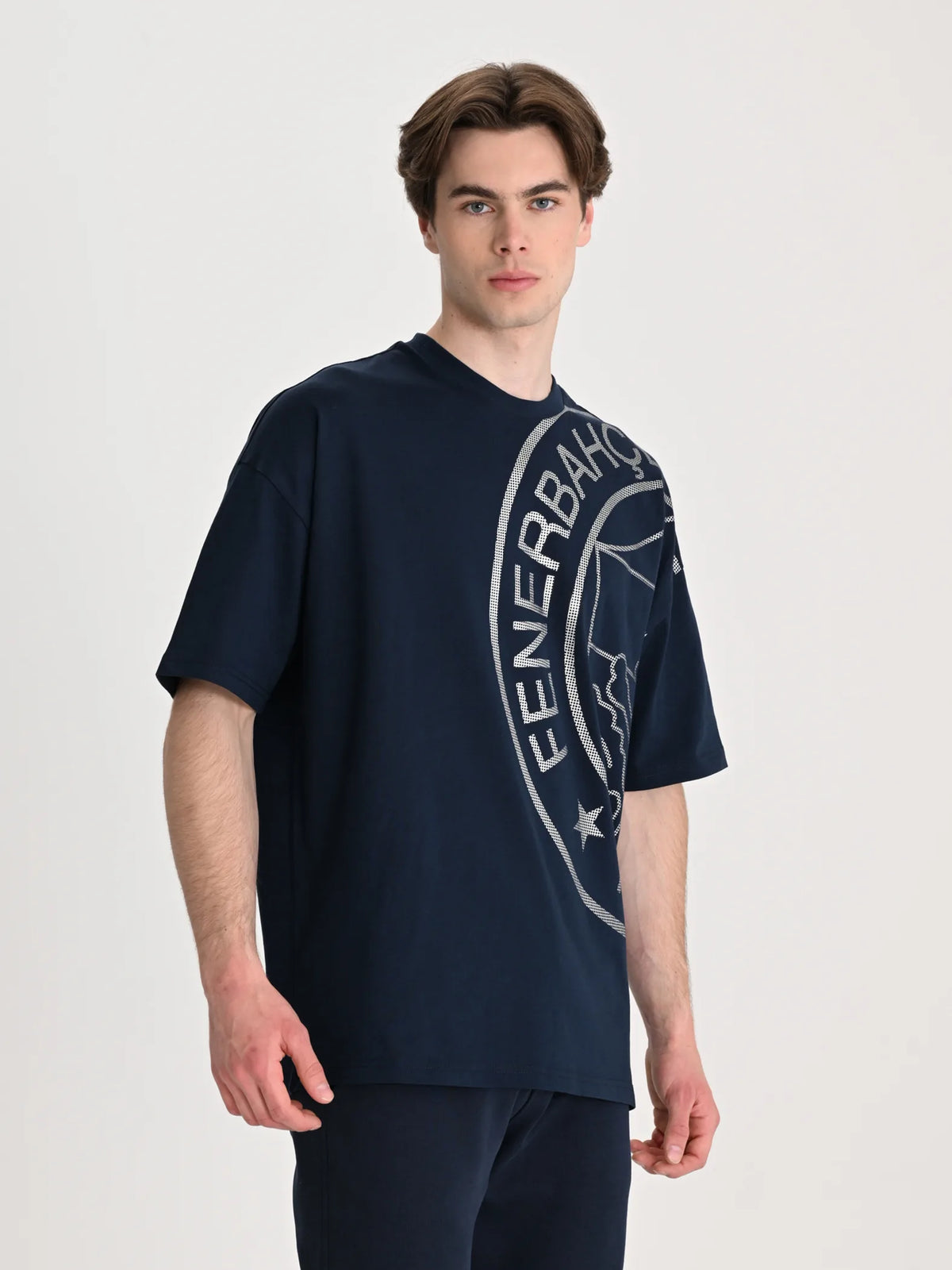 Fenerbahçe Lacivert Tribün Krom Logolu Erkek Oversize Tshirt