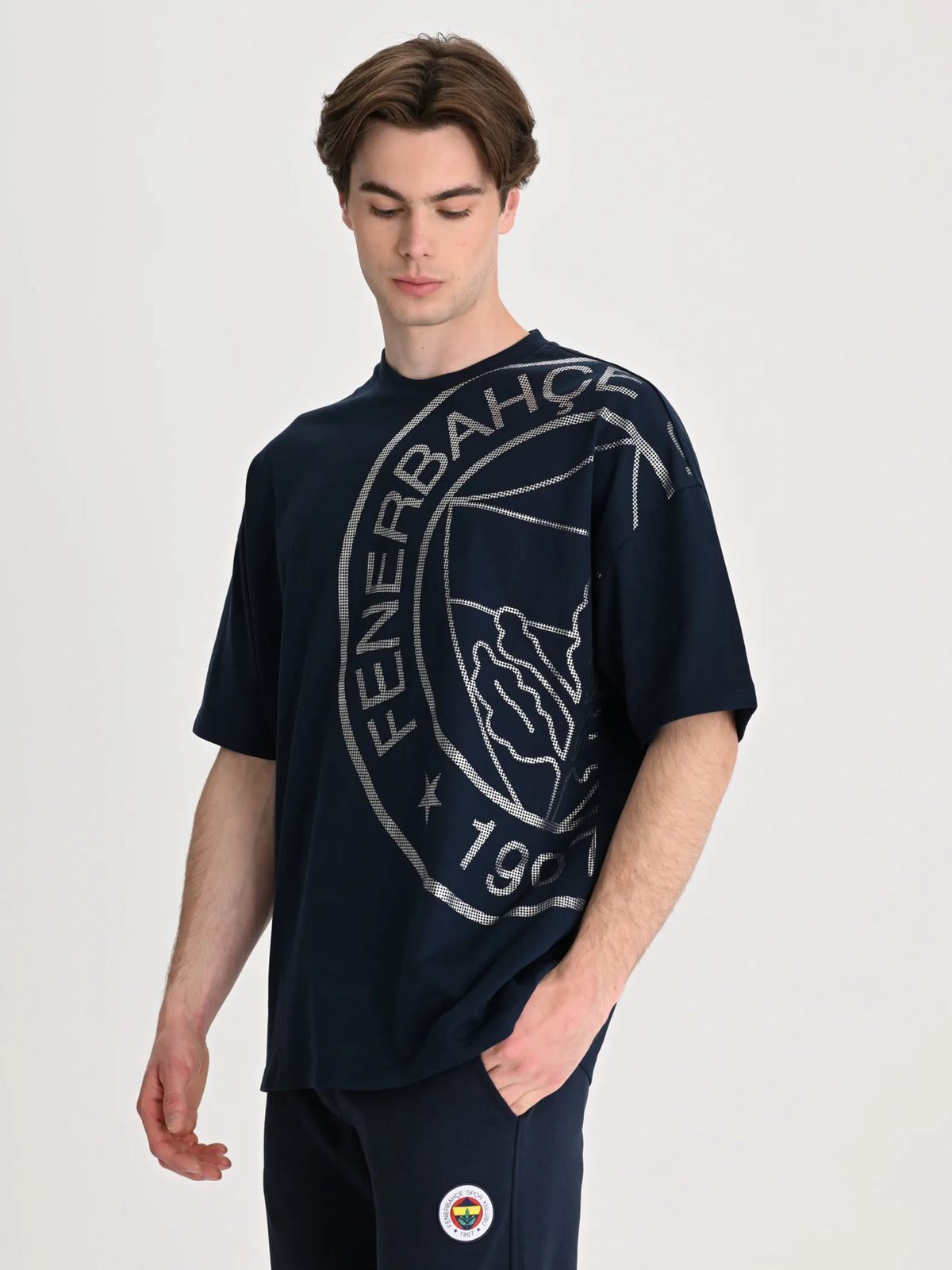 Fenerbahçe Lacivert Tribün Krom Logolu Erkek Oversize Tshirt