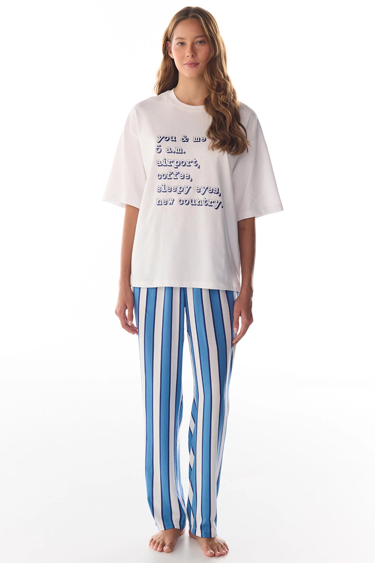 Mavi Vacation Çizgili Pijama Altı