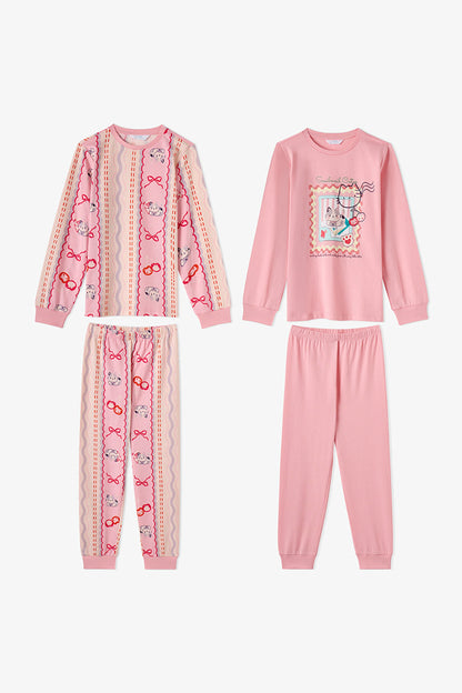 Kız Çocuk Pembe Snailmail Cuties Pamuklu Uzun Kollu 2'li Pijama Takımı