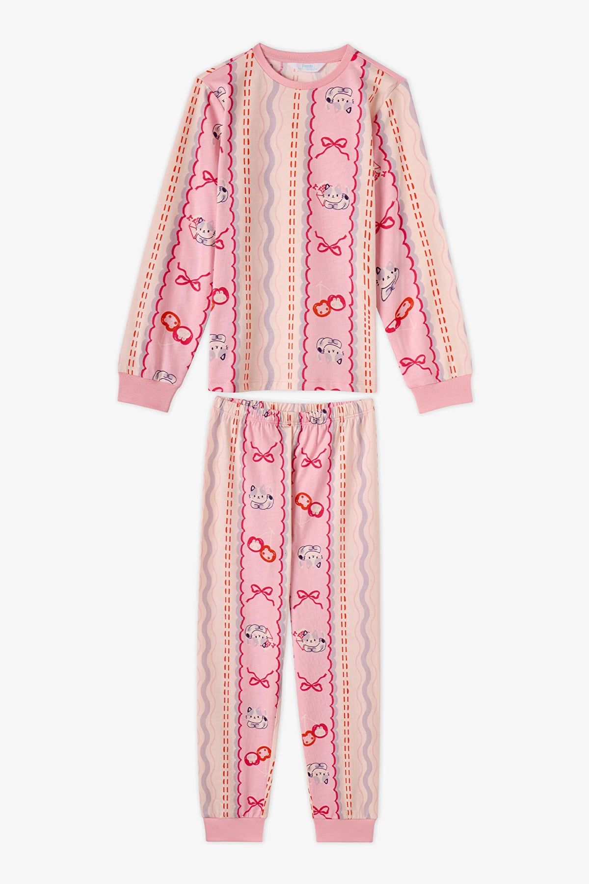 Kız Çocuk Pembe Snailmail Cuties Pamuklu Uzun Kollu 2'li Pijama Takımı