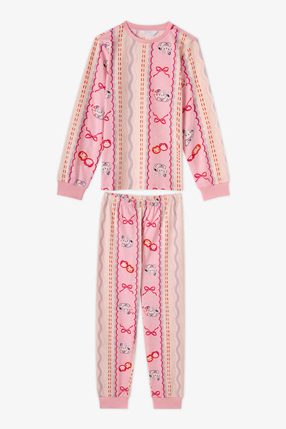 Kız Çocuk Pembe Snailmail Cuties Pamuklu Uzun Kollu 2'li Pijama Takımı