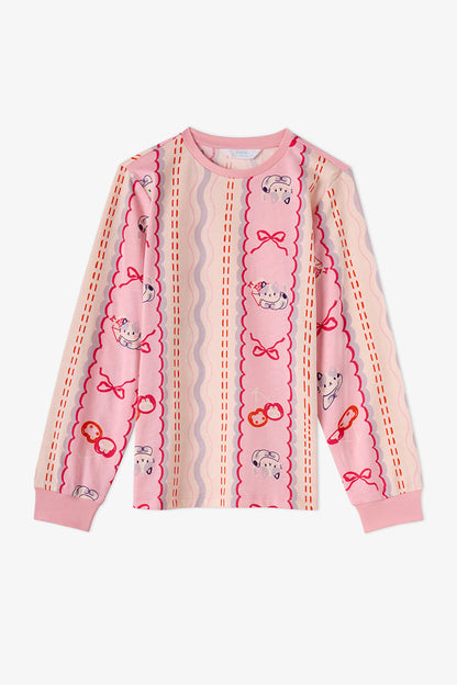 Kız Çocuk Pembe Snailmail Cuties Pamuklu Uzun Kollu 2'li Pijama Takımı