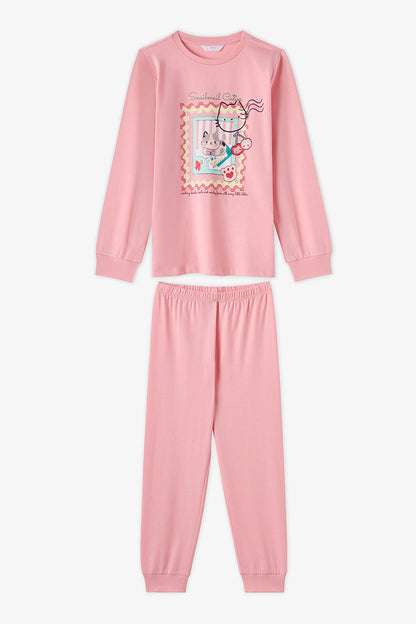 Kız Çocuk Pembe Snailmail Cuties Pamuklu Uzun Kollu 2'li Pijama Takımı