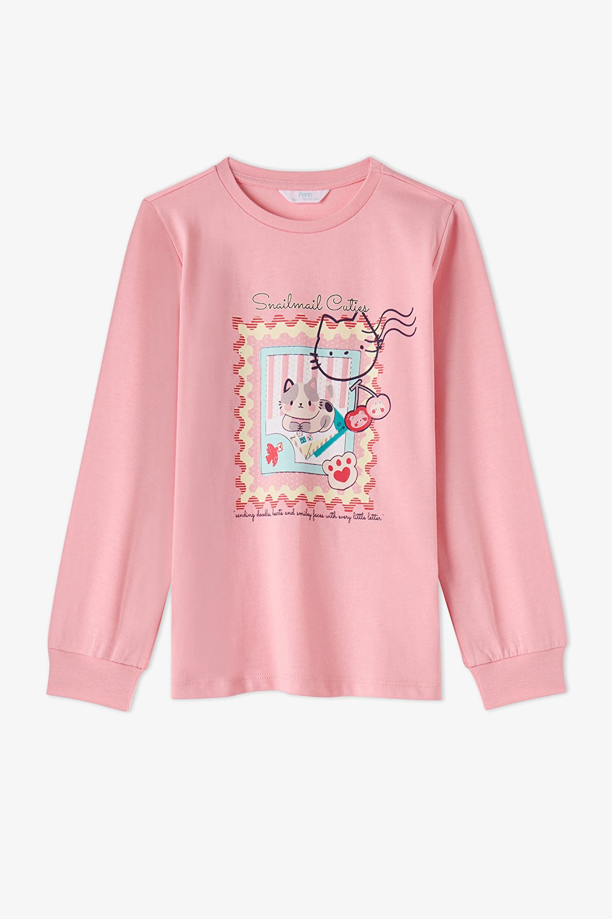 Kız Çocuk Pembe Snailmail Cuties Pamuklu Uzun Kollu 2'li Pijama Takımı