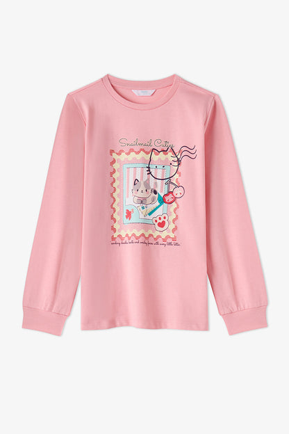 Kız Çocuk Pembe Snailmail Cuties Pamuklu Uzun Kollu 2'li Pijama Takımı