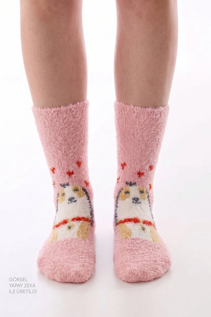 Pembe Cuteness Köpek Desenli Soket Çorap