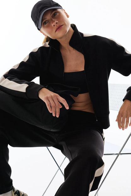 Siyah Ipeksi Dokunuş Silky Touch Şerit Detaylı Pantolon