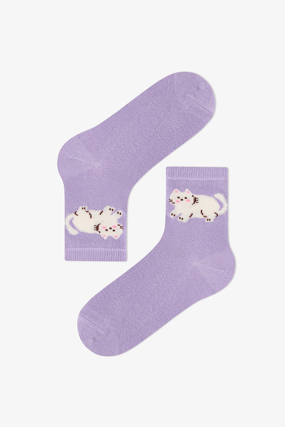 Kız Çocuk Pembe Fluffy Cat Kedi Desenli Pamuklu 4 Çift Soket Çorap