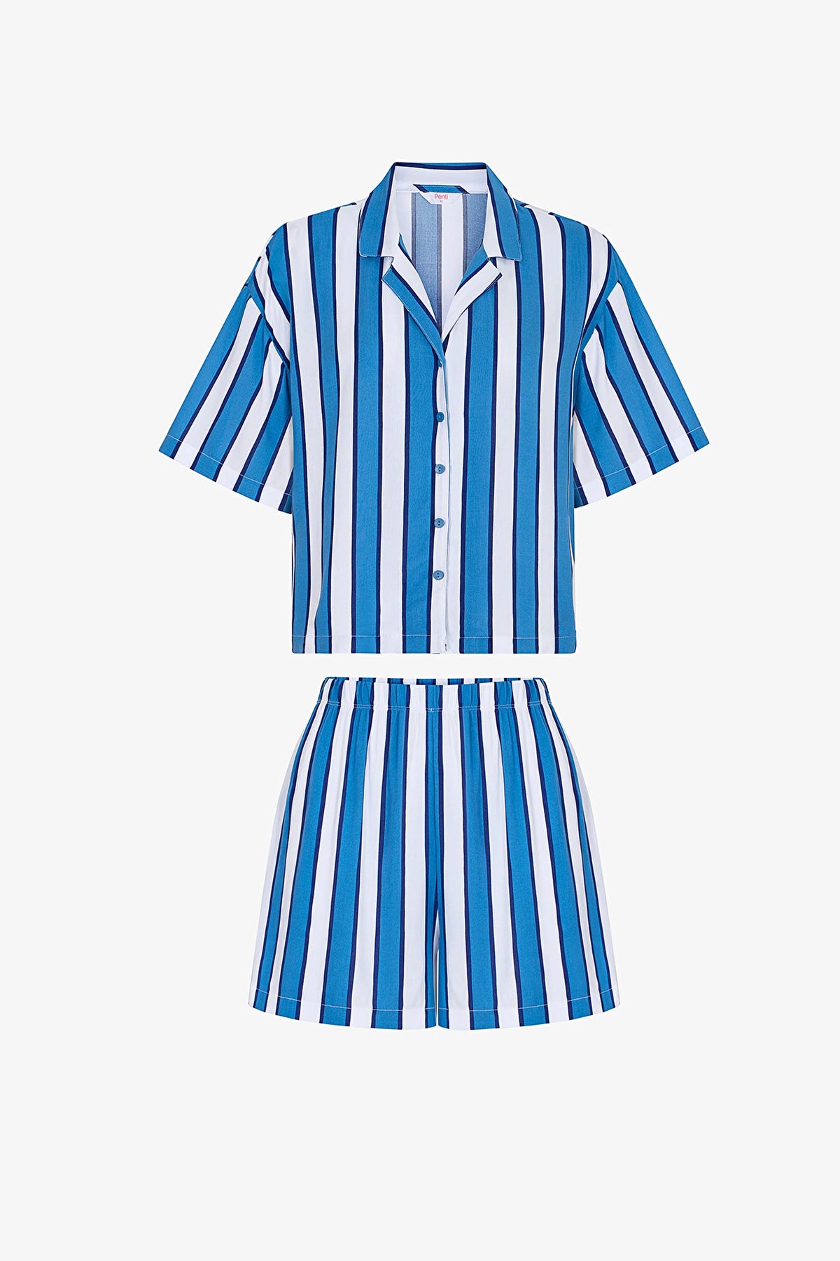 Mavi Vacation Çizgili Kısa Kollu Gömlek Şort Pijama Takımı