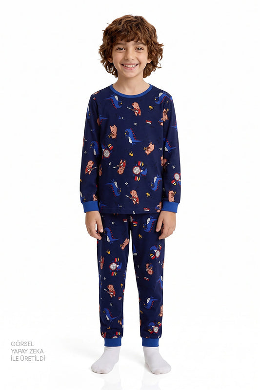 Erkek Çocuk Mavi Capy-jam Session Pamuklu Uzun Kollu 2'li Pijama Takımı