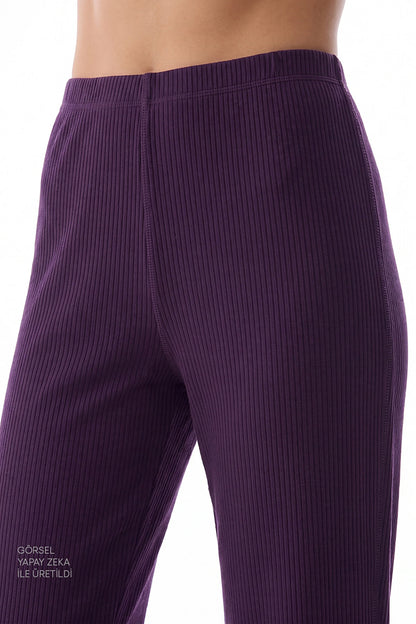 Mor Midnight Mood Fitilli Pantolon Uzun Kollu Pijama Takımı