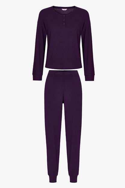 Mor Midnight Mood Fitilli Pantolon Uzun Kollu Pijama Takımı