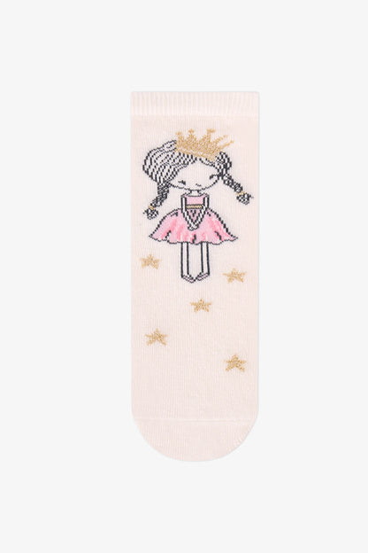 Kız Çocuk Pembe Sparkle Princess Prenses Desenli Pamuklu 4 Çift Soket Çorap