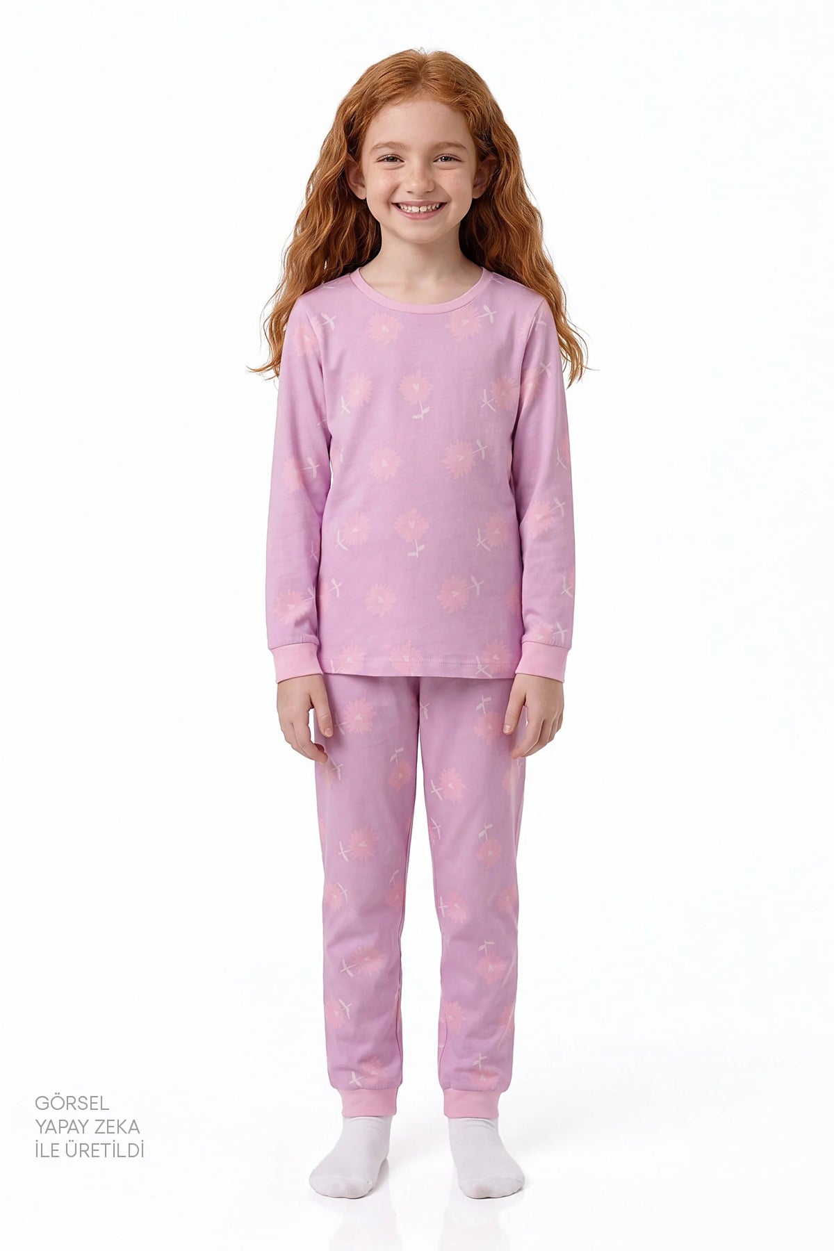 Kız Çocuk Pembe Love&peace Pamuklu Uzun Kollu 2'li Pijama Takımı
