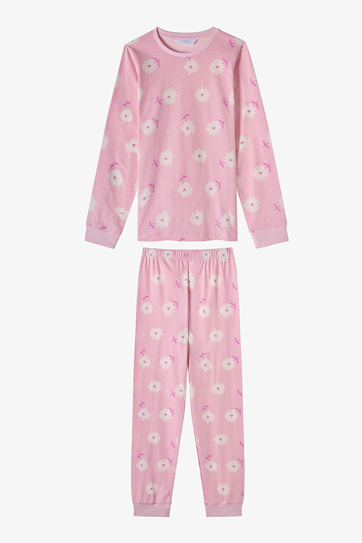 Kız Çocuk Pembe Love&peace Pamuklu Uzun Kollu 2'li Pijama Takımı