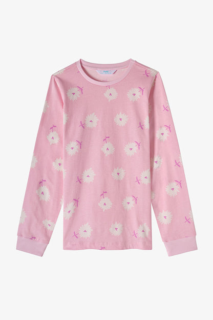 Kız Çocuk Pembe Love&peace Pamuklu Uzun Kollu 2'li Pijama Takımı
