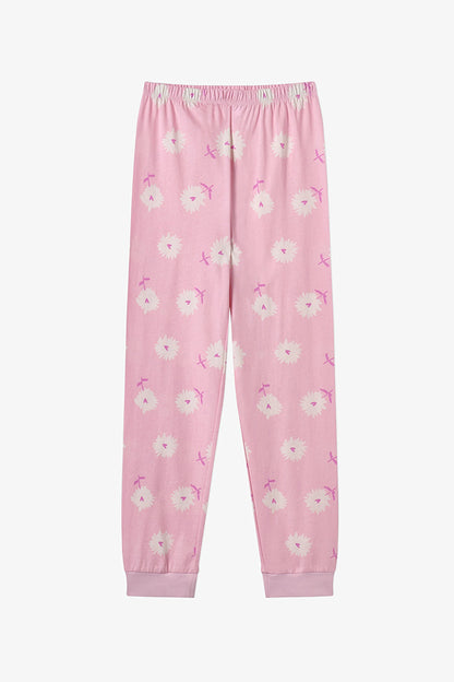 Kız Çocuk Pembe Love&peace Pamuklu Uzun Kollu 2'li Pijama Takımı