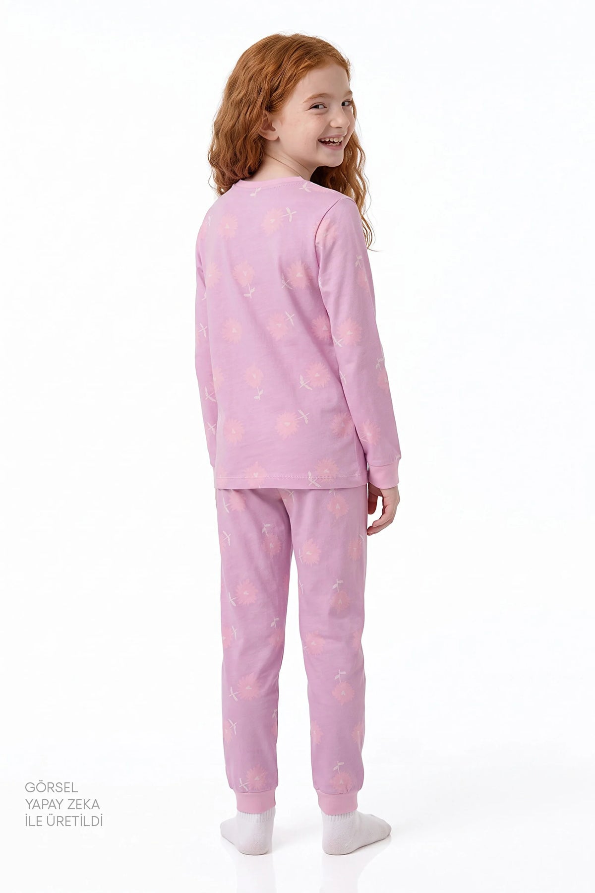 Kız Çocuk Pembe Love&peace Pamuklu Uzun Kollu 2'li Pijama Takımı