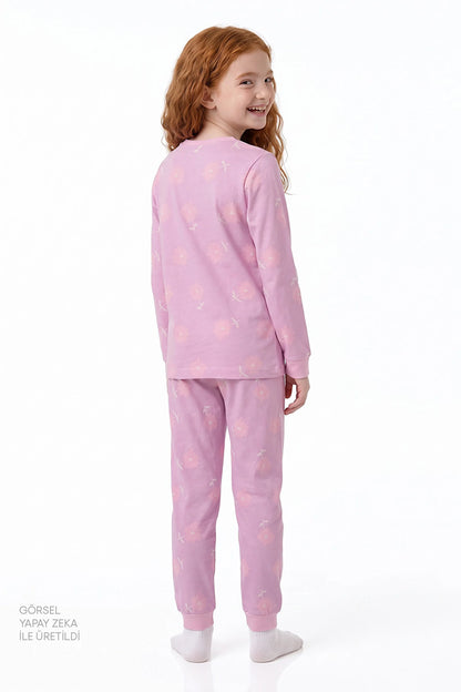 Kız Çocuk Pembe Love&peace Pamuklu Uzun Kollu 2'li Pijama Takımı