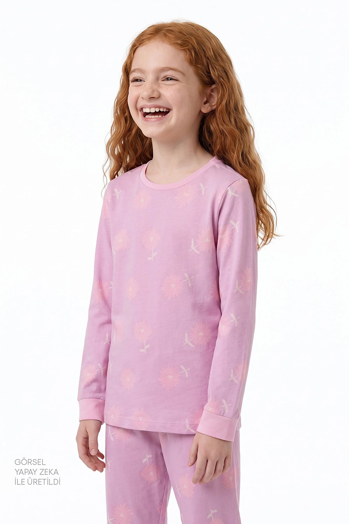 Kız Çocuk Pembe Love&peace Pamuklu Uzun Kollu 2'li Pijama Takımı