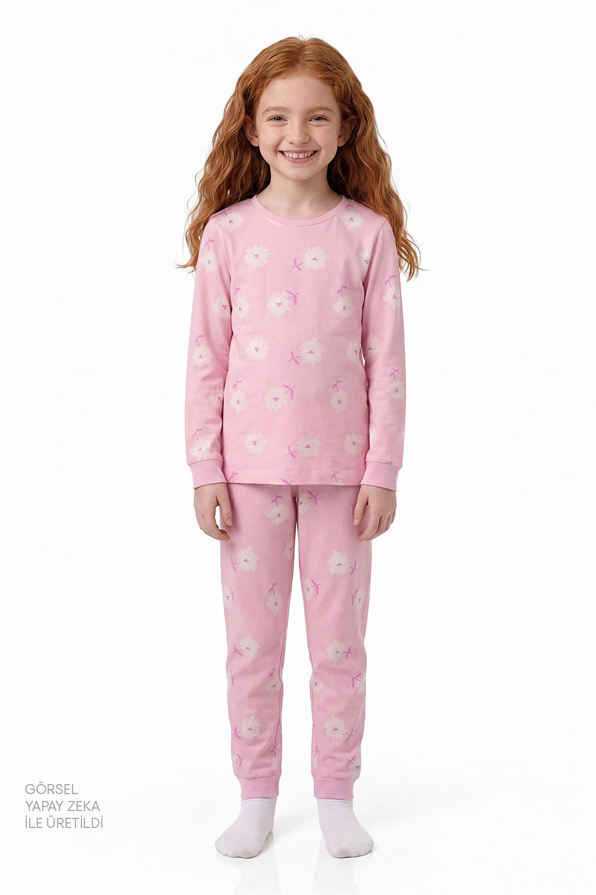 Kız Çocuk Pembe Love&peace Pamuklu Uzun Kollu 2'li Pijama Takımı
