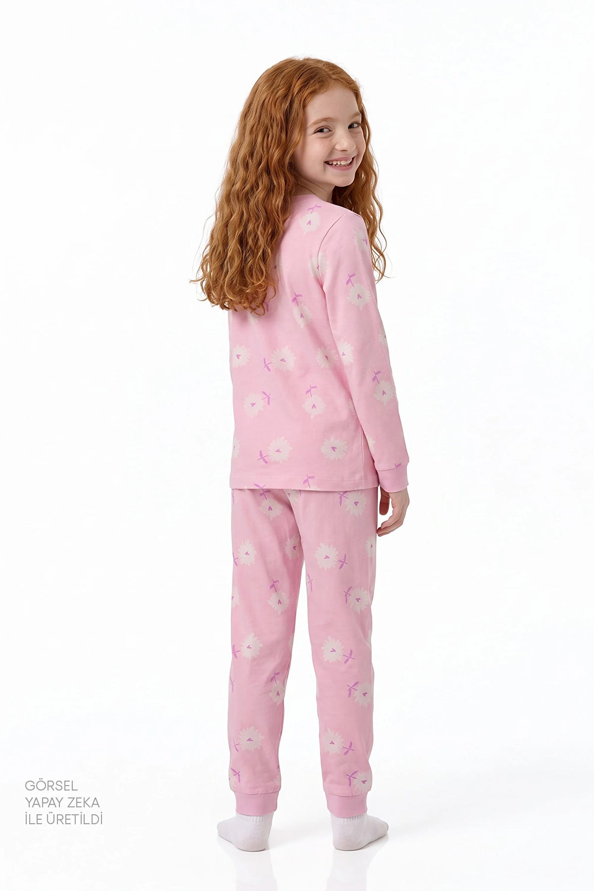Kız Çocuk Pembe Love&peace Pamuklu Uzun Kollu 2'li Pijama Takımı
