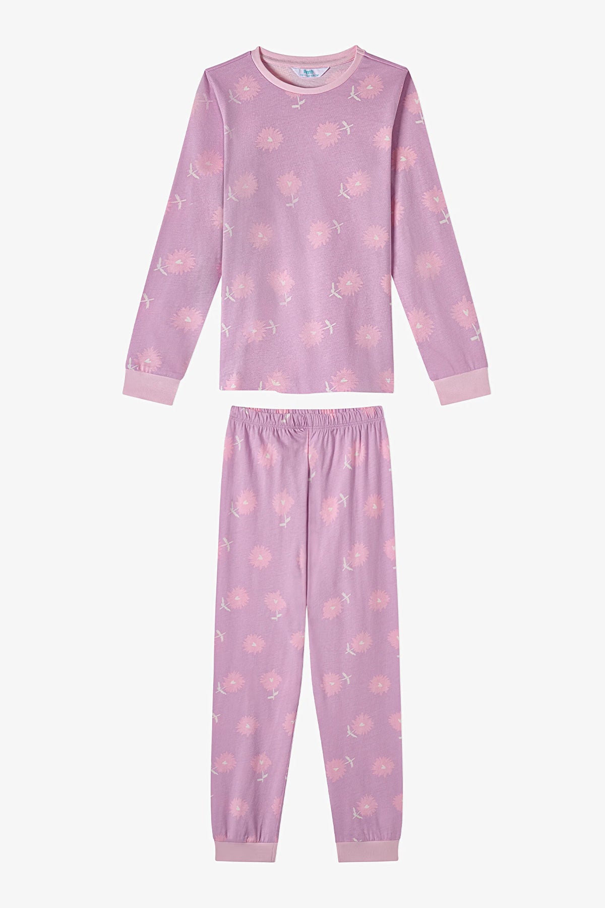 Kız Çocuk Pembe Love&peace Pamuklu Uzun Kollu 2'li Pijama Takımı